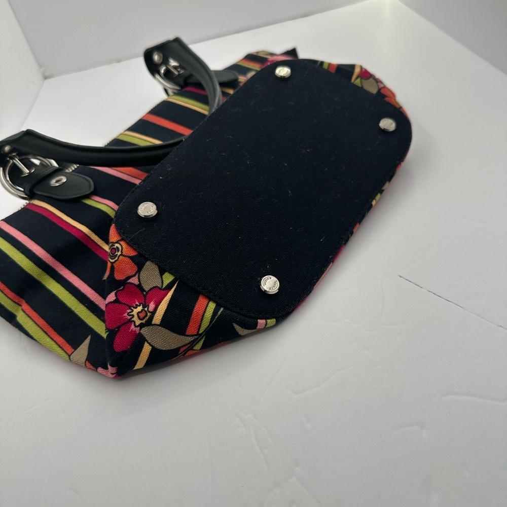 Talbots Black Floral Stripe Tote with Pink & Orange Blooms - Picture 7 of 9